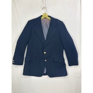 Vintage Curlee Bealls Navy Blue Textured Blazer Gold Crest Buttons 40 Chest